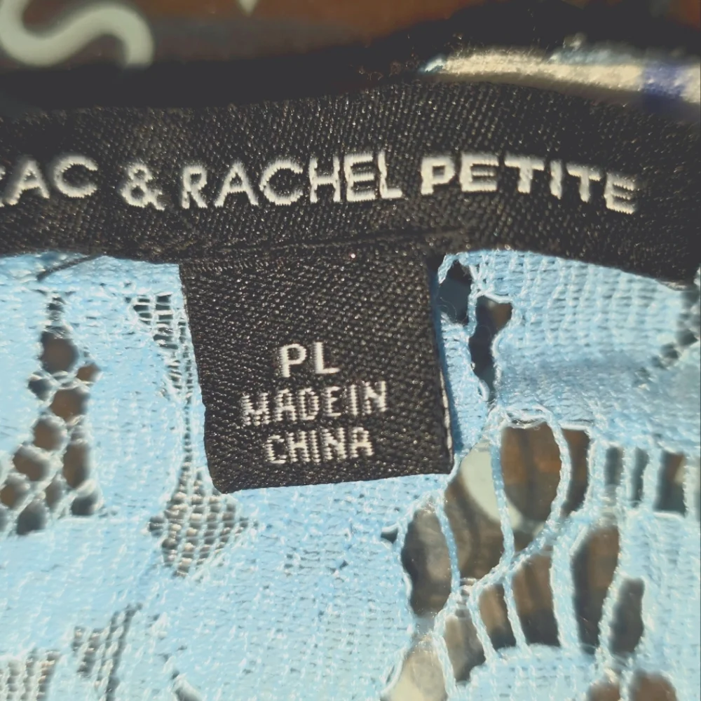 Zac & Rachel Tie Front Top Petite XL gauze and lace crochet top blue and white - Picture 5 of 6